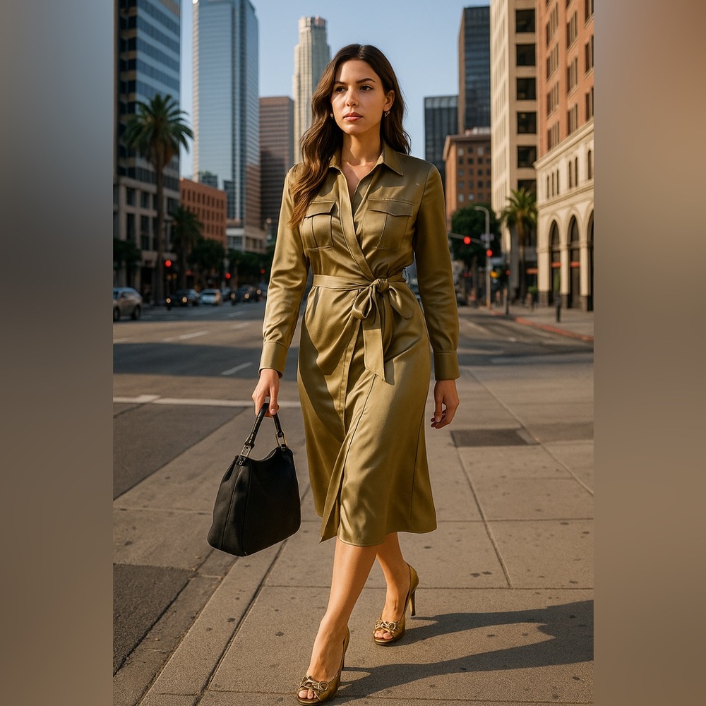 ASOS Khaki‎ Satin Long Sleeve Dress NWT size 4